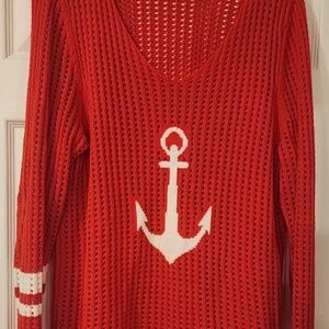 Colleen Lopez Americana Pullover Sweater Red Anchor Size XL